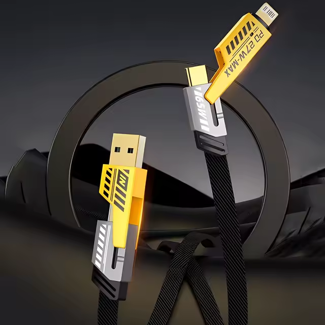 4-in-1 Fast Charging Cable 1m – PD 27W / 65W Multi Charging Cable with USB-A, USB-C & Lightning Connectors