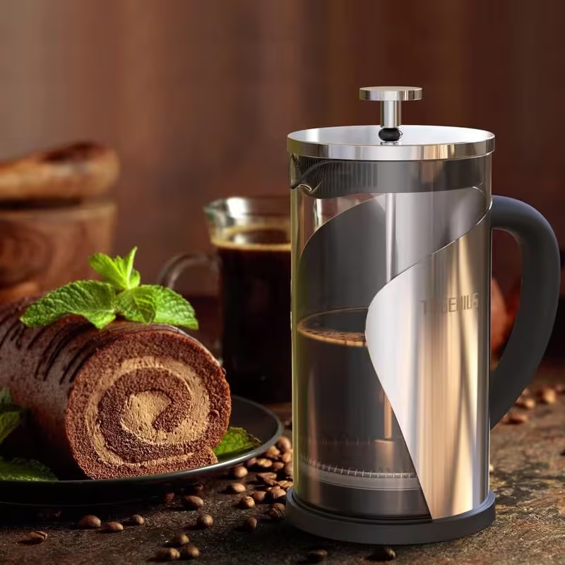 600ML French Press Coffee Maker – Stainless Steel & Glass Coffee Press with 4-Level Filtration for Coffee & Tea