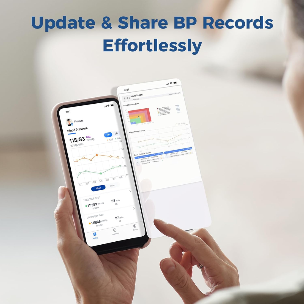 Checkme Blood Pressure Machine for Home Use include Pregnant Women & Diabetics, Bluetooth BP Monitor Arm Cuff XL 22-45cm, Large Screen w Dual Display, 500 Storage Total, Voice Broadcast, Work with APP