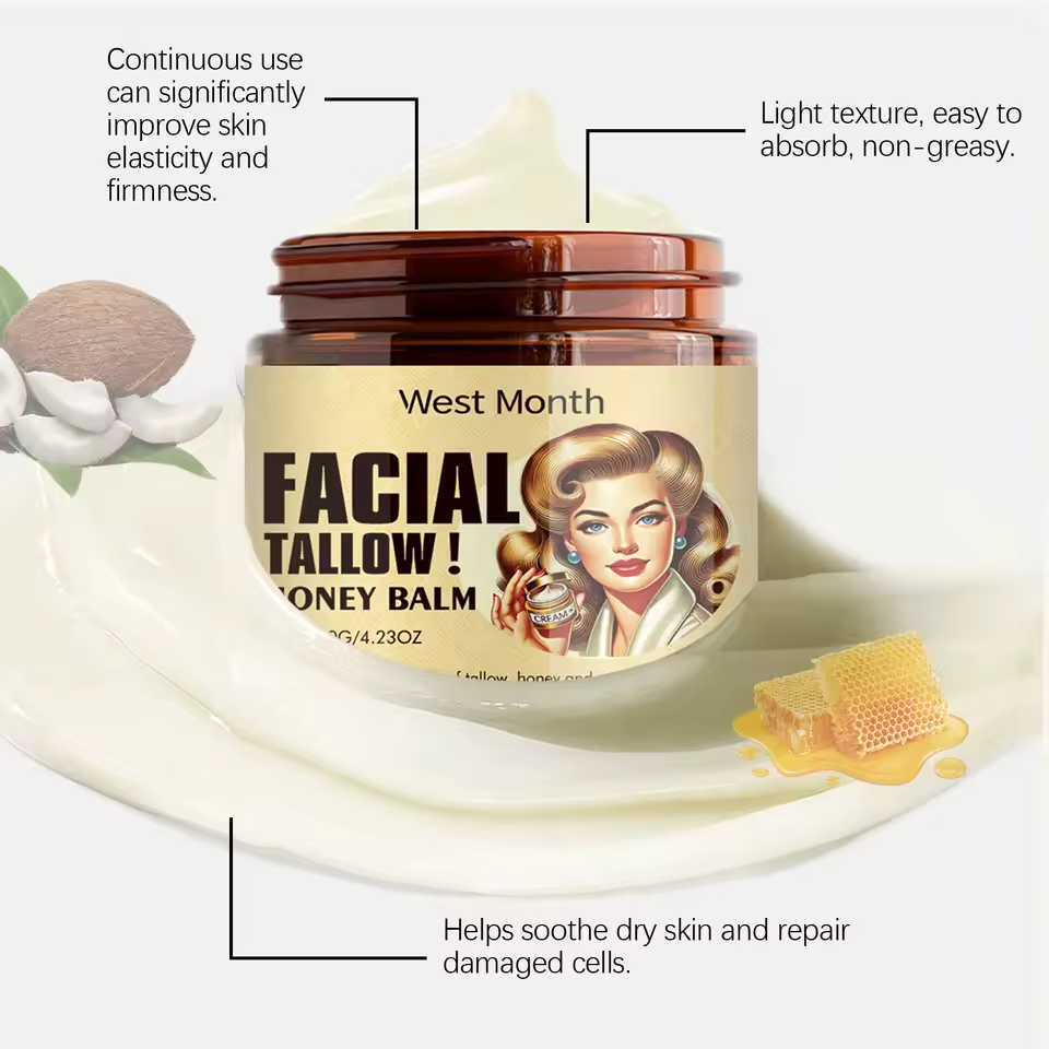 West Month Beef Tallow Honey Face Cream Hydration Moisturizing Long Last Repair Skin Care Brighten Skin Tone Lighten Dark Spots