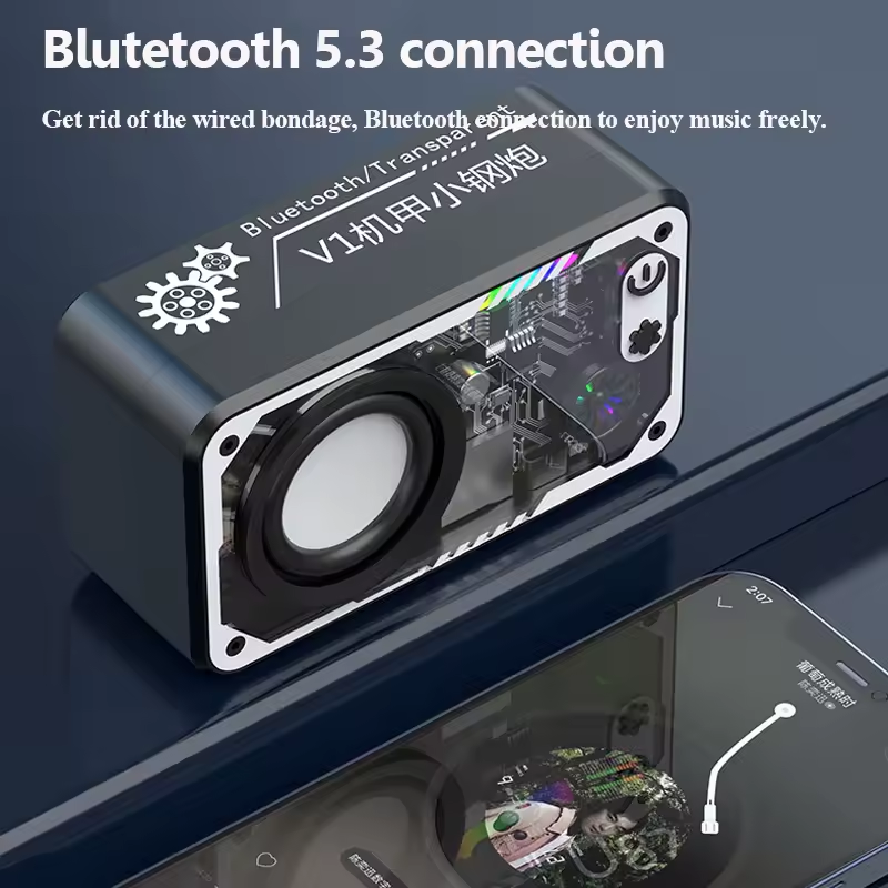 Mini Transparent Bluetooth Speaker – Portable Wireless Speaker with RGB Lights, Bluetooth 5.3, TF Card & MP3 Player