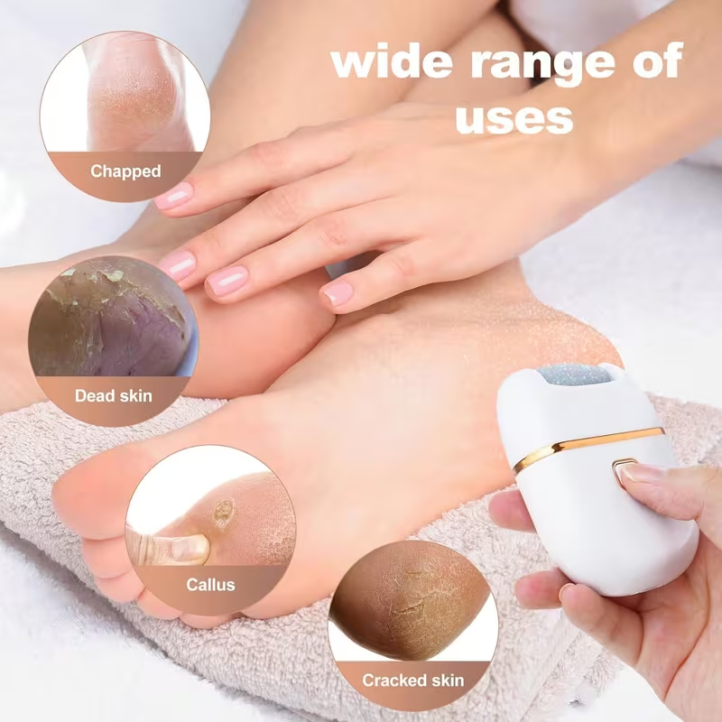 Electric Foot Callus Remover, Callus Remover for Feet, Pedicure Tools for Feet Rechargeable Waterproof, Waterproof, 2 Speeds, 3 Grinding Head Replacement Set - White