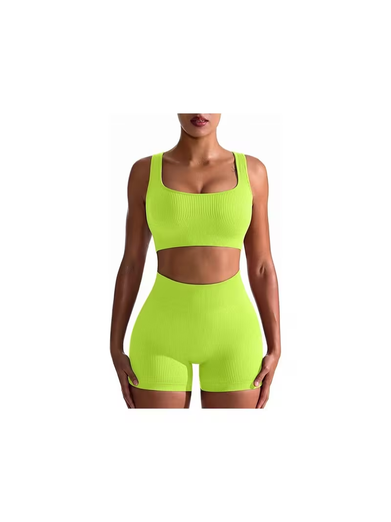 Women’s Seamless Workout Set – 2 Piece High Waist Yoga Shorts & Sports Bra Activewear Gym Outfit