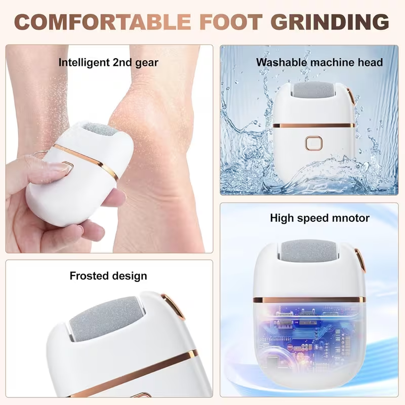 Electric Foot Callus Remover, Callus Remover for Feet, Pedicure Tools for Feet Rechargeable Waterproof, Waterproof, 2 Speeds, 3 Grinding Head Replacement Set - White