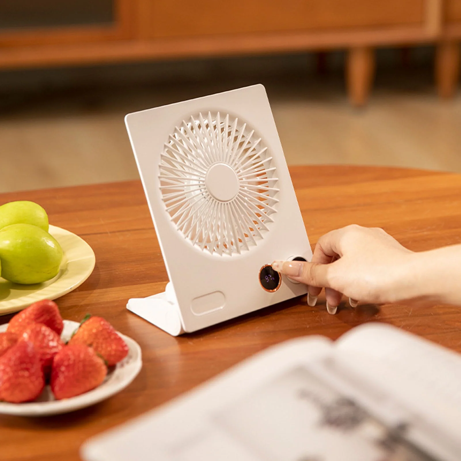 Ultra Thin Table Fan, Stepless Speed Control Foldable Long Lasting Power with Dual Core Frequency Conversion Cycle for Traveling