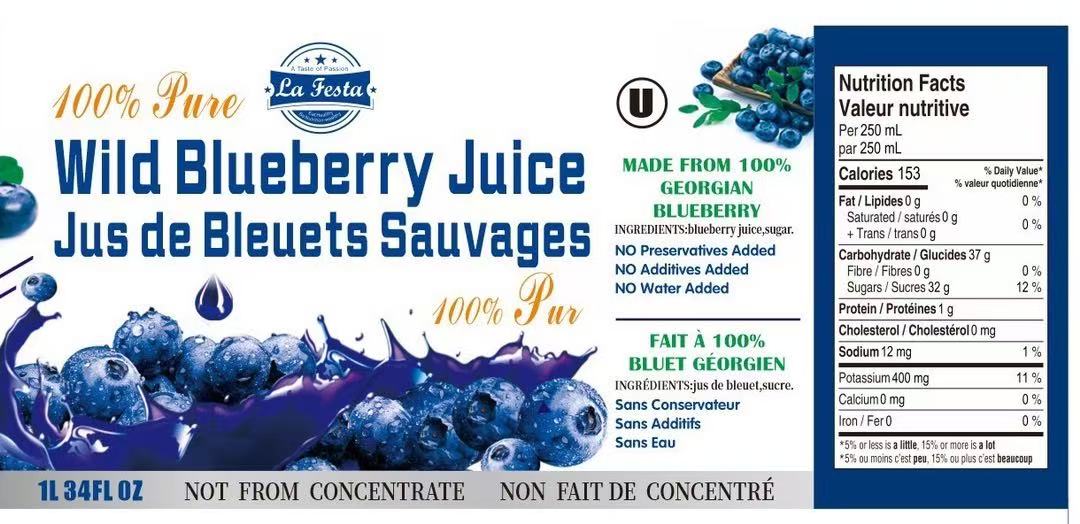 La Festa 100% Natural Wild Blueberry Juice – 1L Family Size