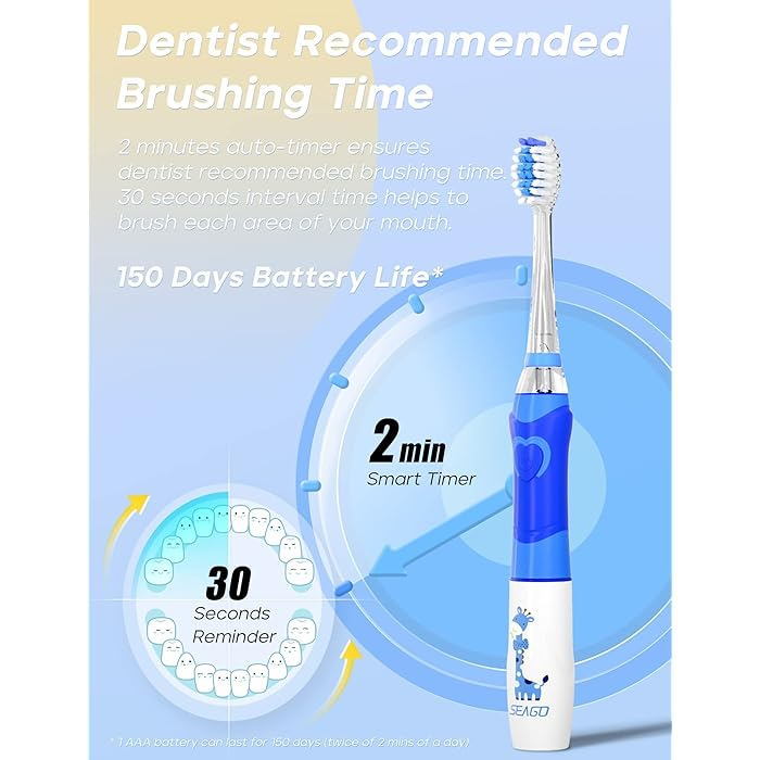 SEAGO Kids Electric Toothbrush with LED Rainbow Light