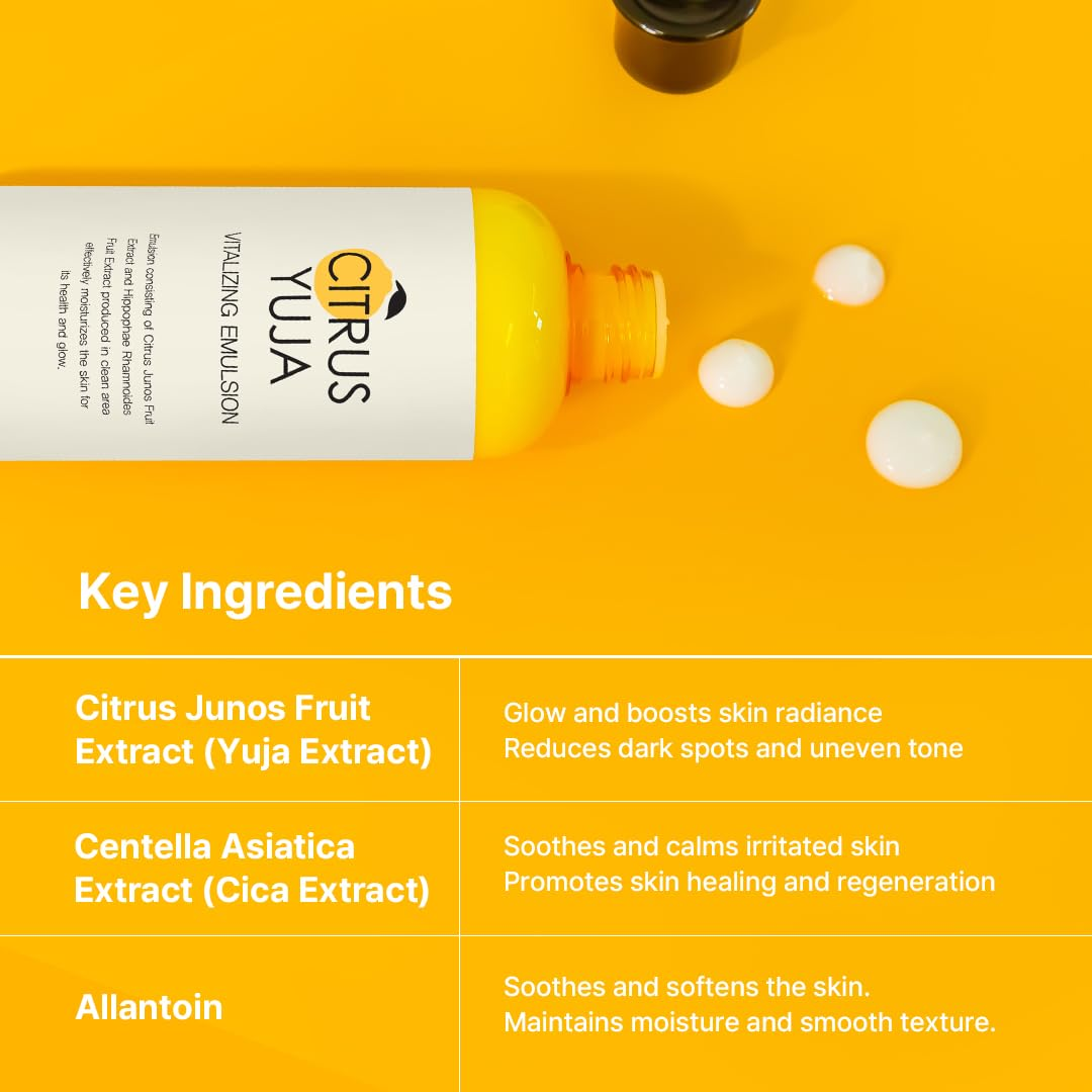 FARMSTAY Citrus Yuja Vitalizing Emulsion – Vitamin C Face Moisturizer for Dry & Sensitive Skin, Dark Spot Correcting, Deep Hydrating for Glowing Skin, Korean Skin care, for Women & Men, 9.46 fl. oz.