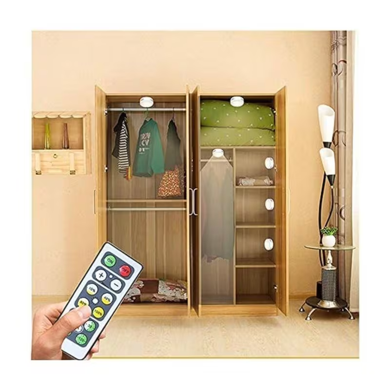 6 Pack LED Puck Lights with Remote Control – Battery Operated Under Cabinet Lighting, Dimmable Closet & Kitchen Lights