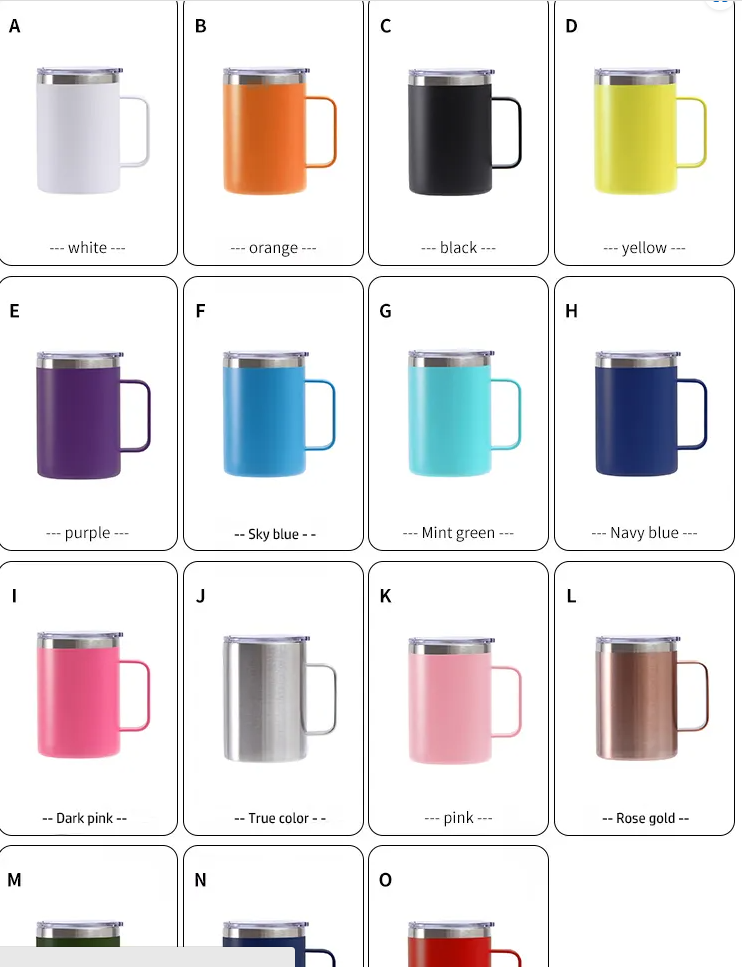 16oz 304 Stainless Steel Travel Coffee Mug with Handle – Double Wall Insulated Tumbler Cup