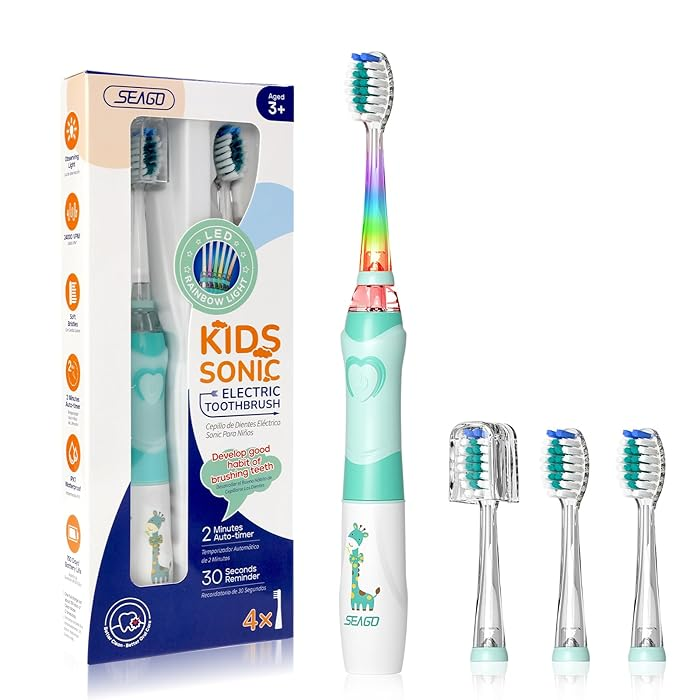 SEAGO Kids Electric Toothbrush with LED Rainbow Light