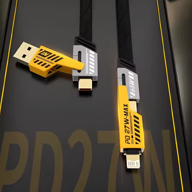 4-in-1 Fast Charging Cable 1m – PD 27W / 65W Multi Charging Cable with USB-A, USB-C & Lightning Connectors