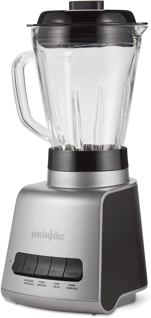 Proctor-Silex Blender, 950 Watts of Peak Power, 52 oz. Capacity, Black & Silver, 53560