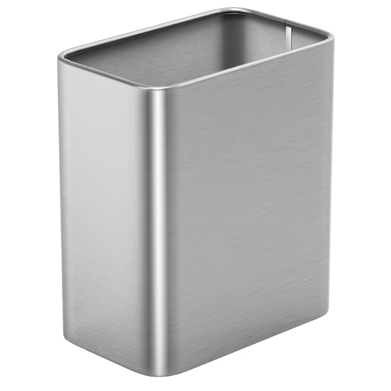 Modern Stainless Steel Bathroom Trash Can – Small Metal Waste Basket for Bedroom, Office, Kitchen (Silver / White)