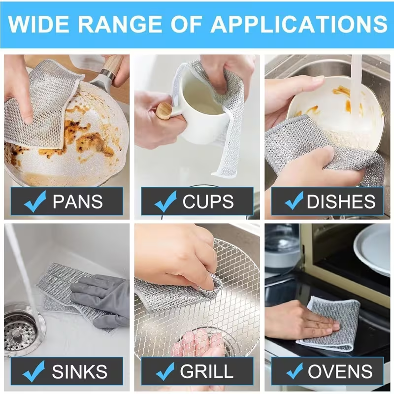 Multipurpose Non-Scratch Wire Dishcloth – Reusable Kitchen Cleaning Cloth for Dishes, Sinks, Counters & Stove Tops (10 / 30 PCS)