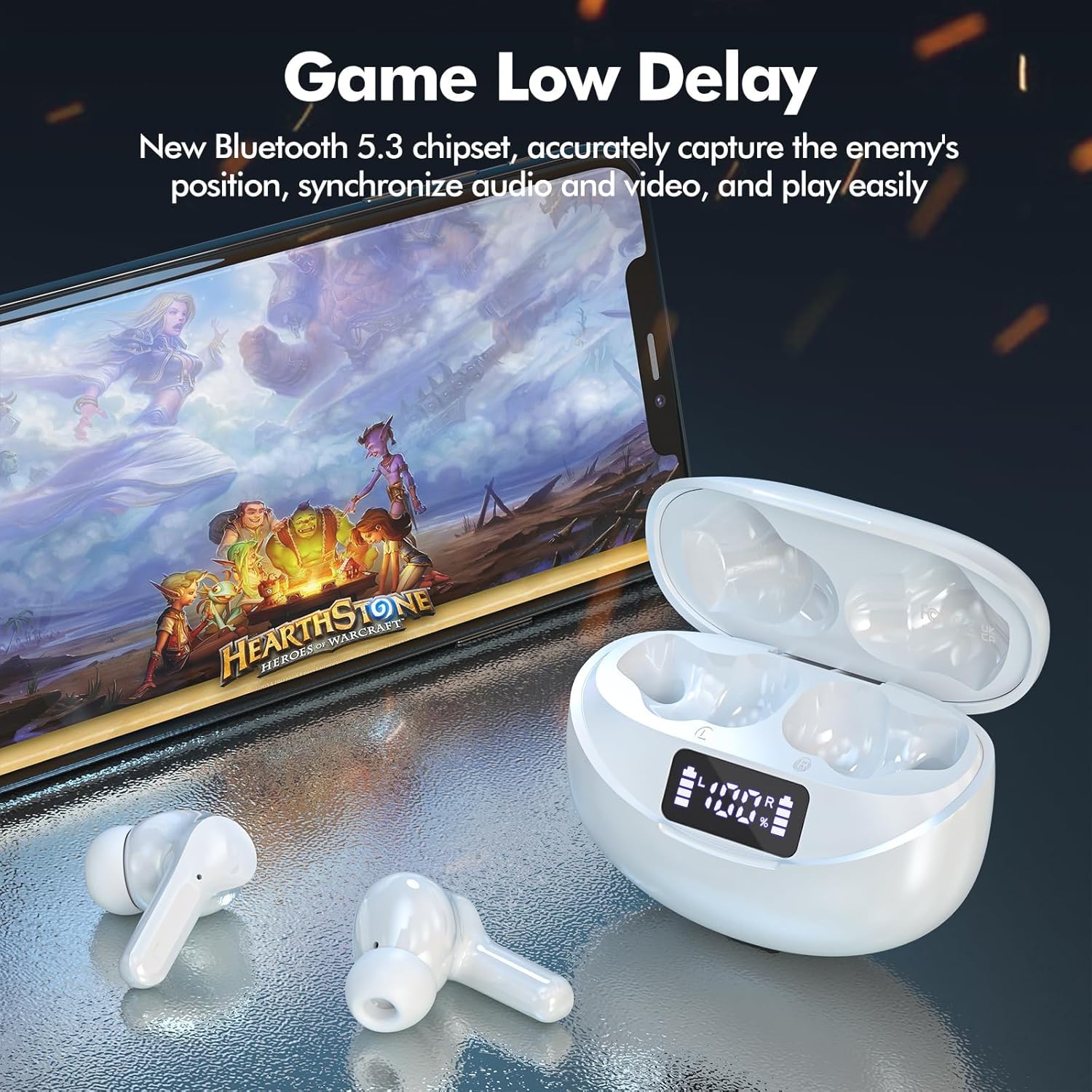 Wireless Bluetooth Earbuds with LED Display Charging Case – True Wireless Stereo Headphones for Gym, Sports & Daily Use