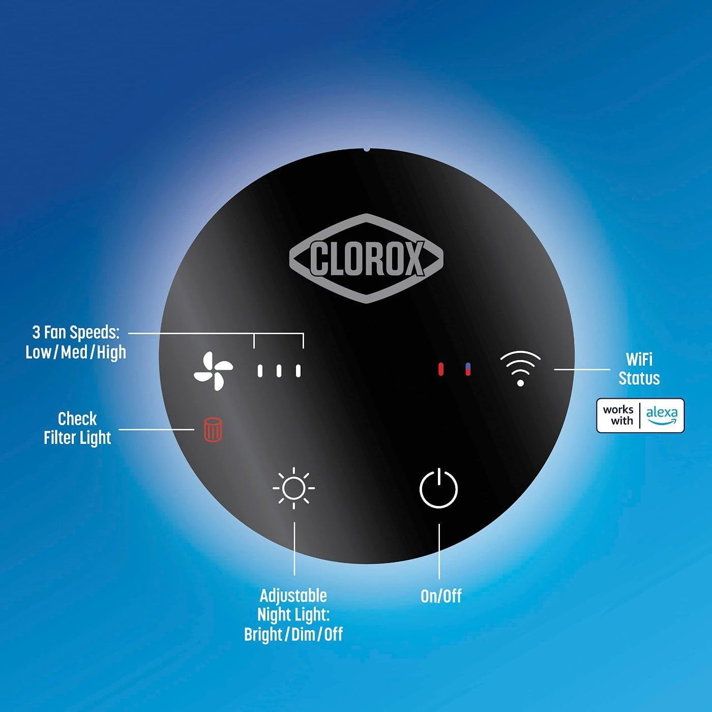 Clorox Smart Air Purifiers, True HEPA Filter, Works with Alexa, Small Rooms up to 200 Sq Ft, Removes 99.9% of Viruses, Wildfire Smoke, Mold, Allergies, Dust, AUTO Mode, Whisper Quiet