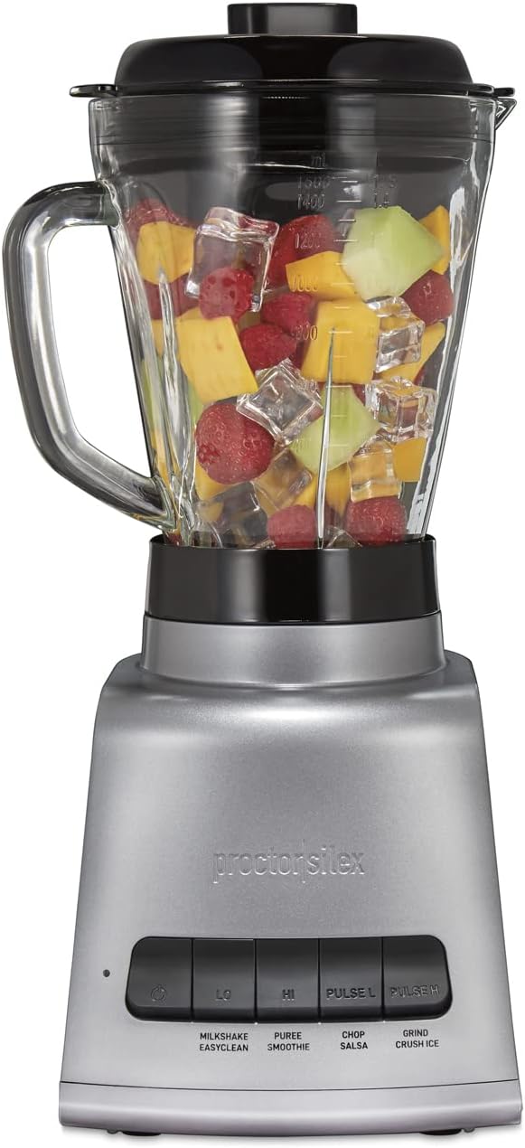 Proctor-Silex Blender, 950 Watts of Peak Power, 52 oz. Capacity, Black & Silver, 53560