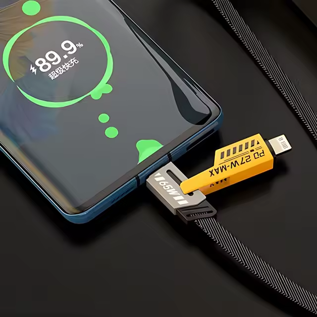 4-in-1 Fast Charging Cable 1m – PD 27W / 65W Multi Charging Cable with USB-A, USB-C & Lightning Connectors