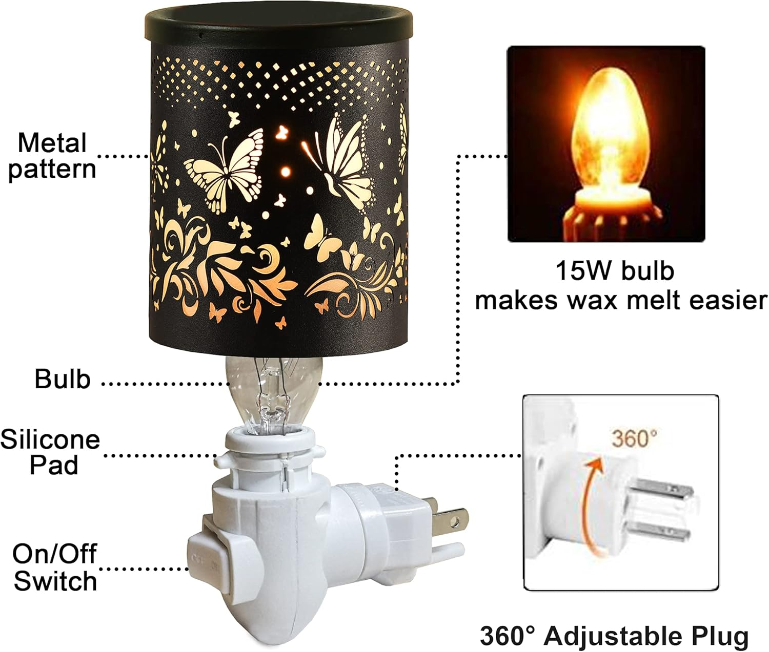 mocosa Plug in Wax Warmer，Candle Wax Warmer for Scented Wax melt Warmer，Electric Wax Burner for Home Bathroom (Butterfly)