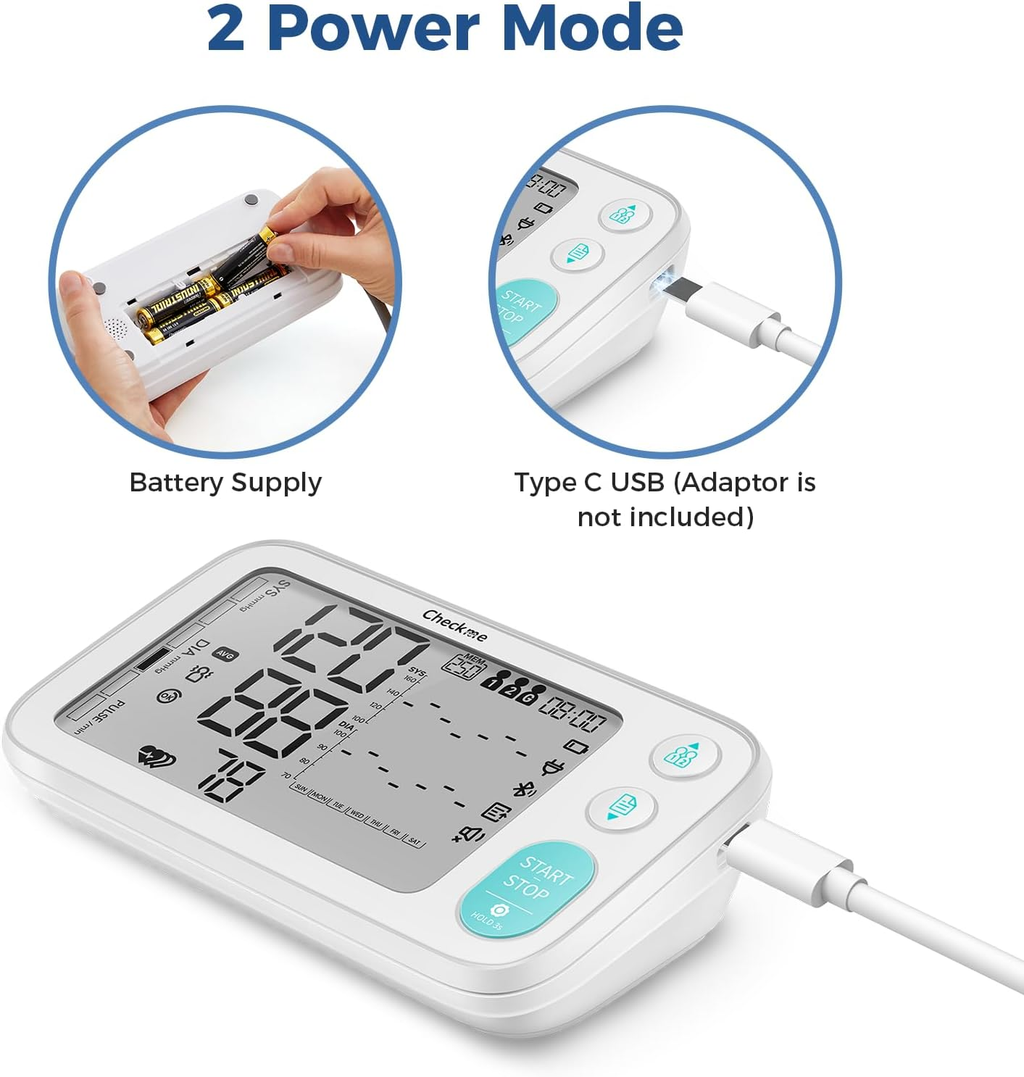Checkme Blood Pressure Machine for Home Use include Pregnant Women & Diabetics, Bluetooth BP Monitor Arm Cuff XL 22-45cm, Large Screen w Dual Display, 500 Storage Total, Voice Broadcast, Work with APP