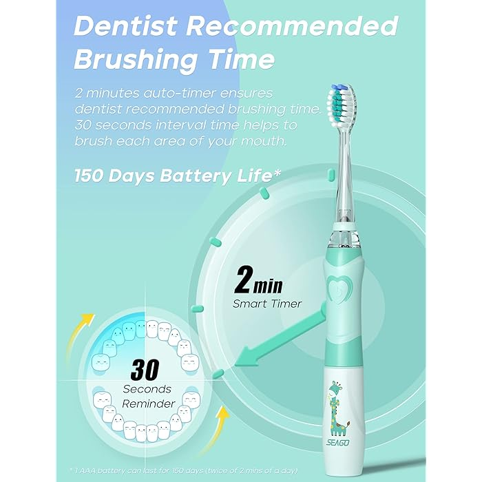 SEAGO Kids Electric Toothbrush with LED Rainbow Light