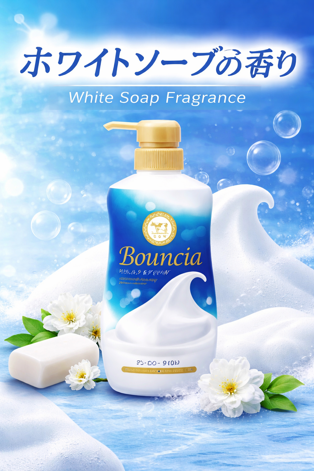 Bouncia Premium Foaming Body Wash – White Soap  Airy Bouquet  Premium Moist – Rich Foam Moisturizing Shower Gel (460–480mL)