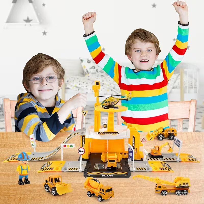 Construction Toys 44pcs for Kids, Engineering Construction Vehicle Truck Toys Set, Car Race Track Parking Lot, Crane, Excavator Car Garage Toys Gifts for Boys Toddlers 3 4 5 Years Old Good Christmas Gift