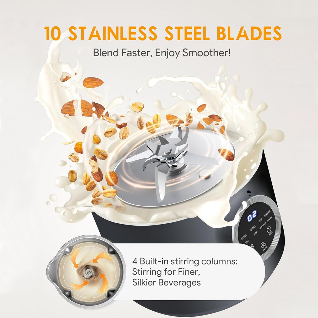 10-in-1 Nut Milk Maker, 40oz Almond Milk Machine for Homemade Plant-Based Milk, Oat, Soybean, Coconut milk, Soy Bean Milk Machine with Delay Start/Auto-Clean/Boil Water/Keep Warm, Black