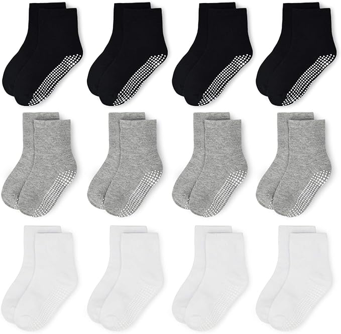 HYCLES Toddler Socks Kids Grip Socks Non Slip 12 Pairs Boy/Girl High Ankle Sticky Floor Socks For 1-10 Years Kids