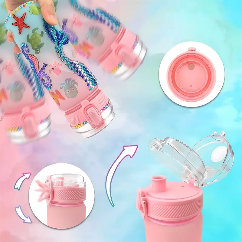 Decorate Your Own Water Bottle Kit for Kids – DIY Craft Bottle with Stickers & Gems, Mermaid / Unicorn Design, 600ml
