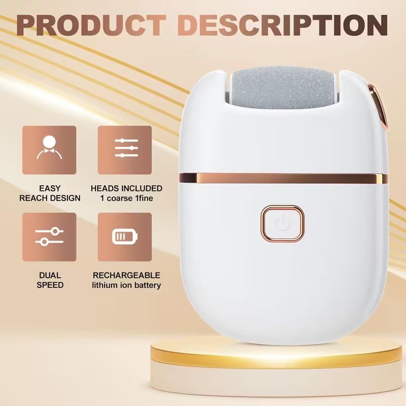 Electric Foot Callus Remover, Callus Remover for Feet, Pedicure Tools for Feet Rechargeable Waterproof, Waterproof, 2 Speeds, 3 Grinding Head Replacement Set - White