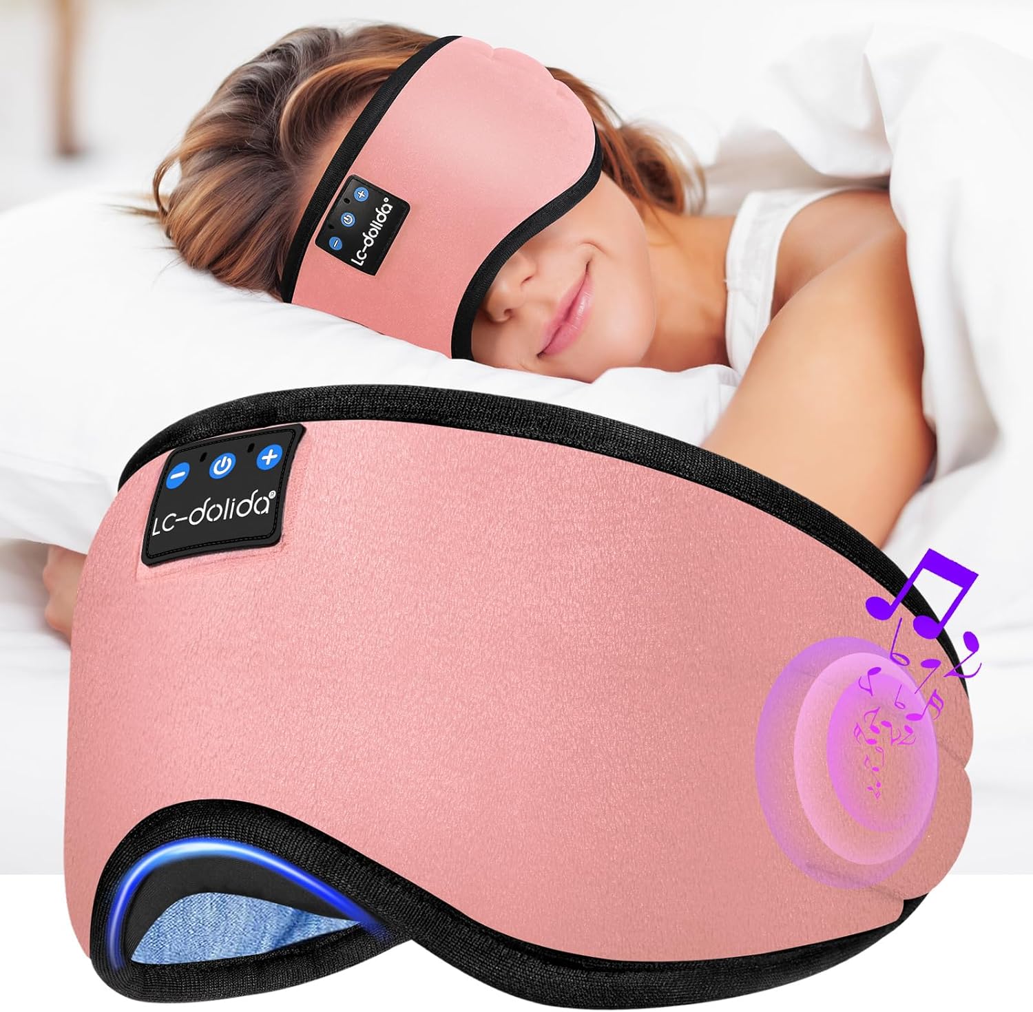 Sleep Headphones Bluetooth 5.4 Eye Mask Sleeping Headphones, Wireless Eye Mask Sleep Earbuds Built-in MIC Women Office Air Travel Cool Tech Gadgets Unique Gifts Pink