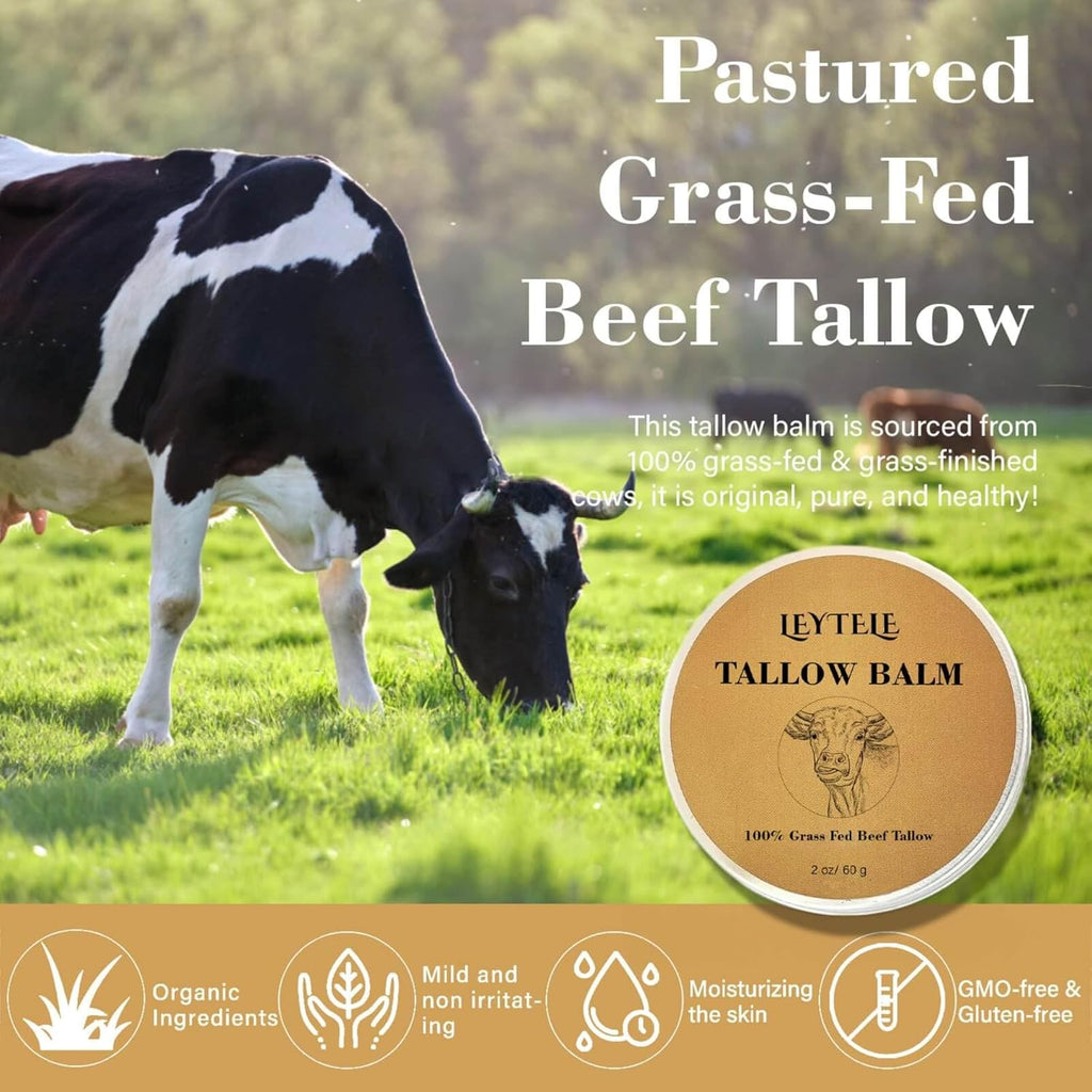 Beef Tallow and Honey Balm, 100% Grass-Fed Beef Tallow Skincare for Nourishing and Moisturizing Skin, Body and Face Moisturizer, 60g