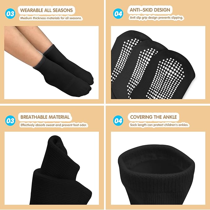 HYCLES Toddler Socks Kids Grip Socks Non Slip 12 Pairs Boy/Girl High Ankle Sticky Floor Socks For 1-10 Years Kids