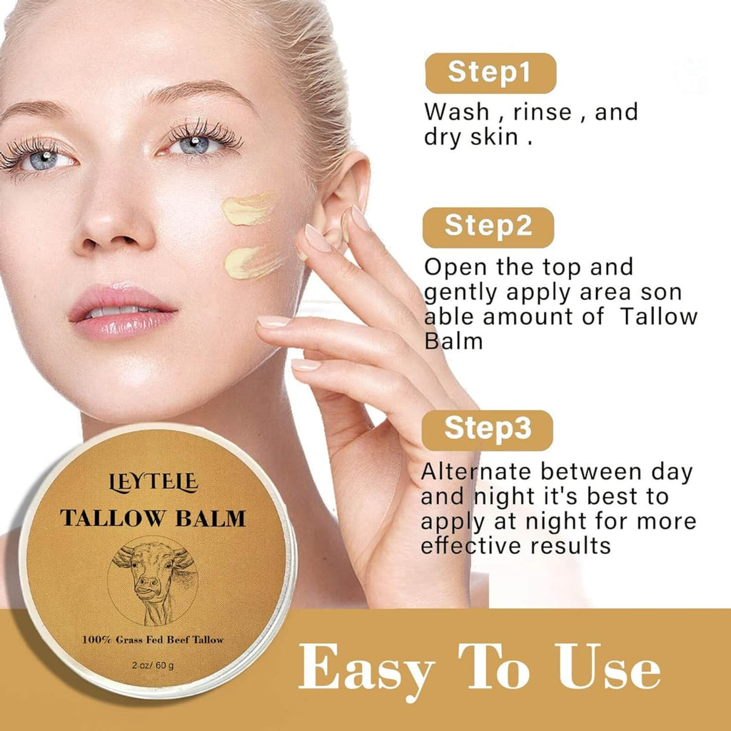 Beef Tallow and Honey Balm, 100% Grass-Fed Beef Tallow Skincare for Nourishing and Moisturizing Skin, Body and Face Moisturizer, 60g