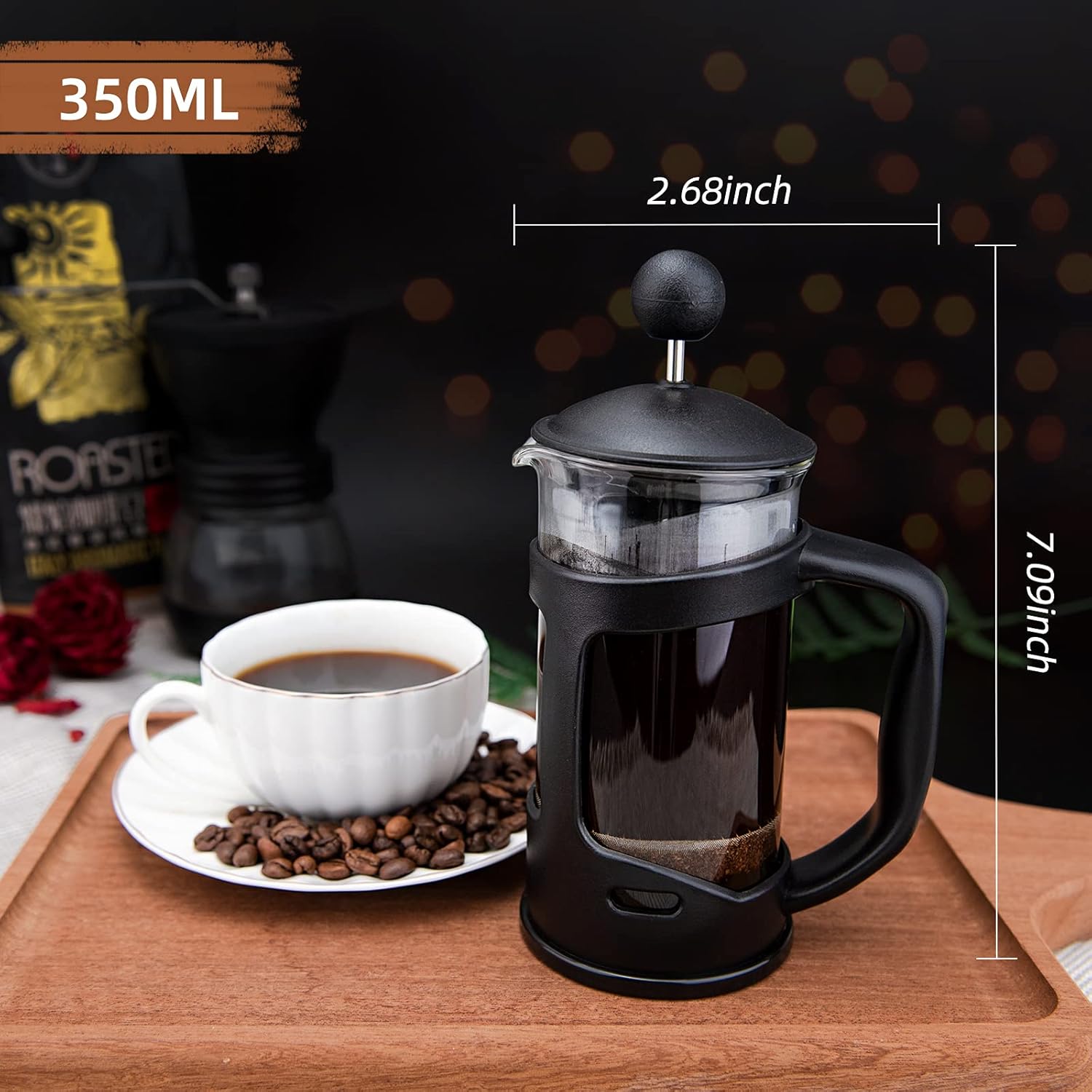 RAINBEAN Mini French Press Coffee Maker 1 Cups, 12oz Coffee Press, Perfect for Coffee Lover Gifts Morning Coffee, Maximum Flavor Coffee Brewer with Stainless Steel Filter, 350ml - Small