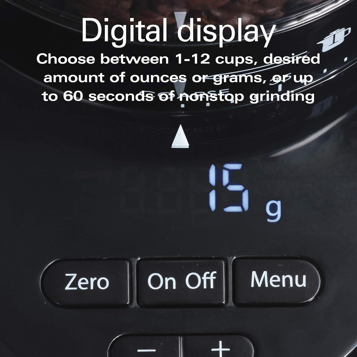 Hamilton Beach Professional Conical Burr Digital Coffee Grinder, 39 adjustable grind settings, Stainless steel conical burr, Black, 80405