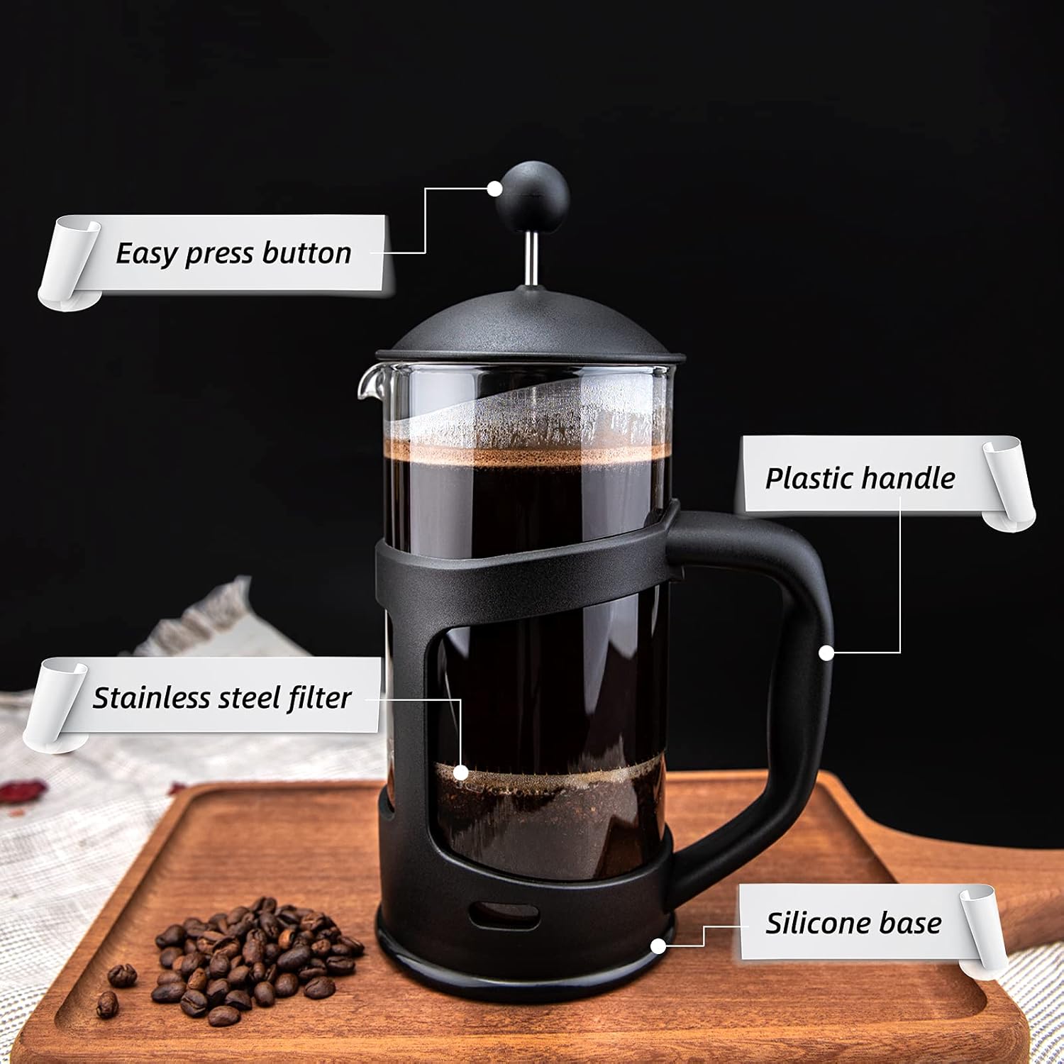 RAINBEAN Mini French Press Coffee Maker 1 Cups, 12oz Coffee Press, Perfect for Coffee Lover Gifts Morning Coffee, Maximum Flavor Coffee Brewer with Stainless Steel Filter, 350ml - Small