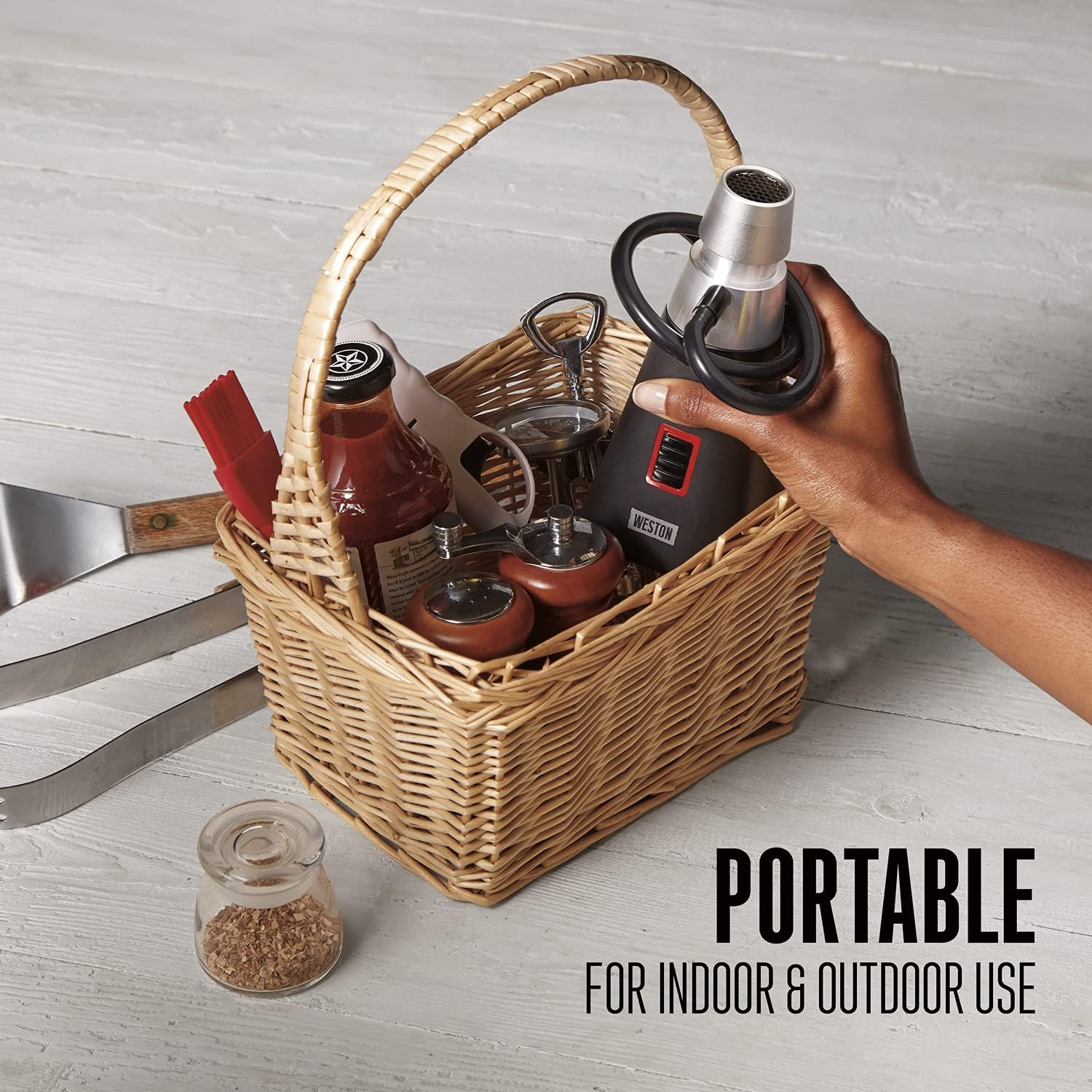 WESTON BRANDS Smoking Gun, Handheld Infuser for Meat, Cocktails, Cheese, Fish, with 4 Mesh Screens, 18” Hose, Wood Chip Starter Pack, Black (41-0801-W)