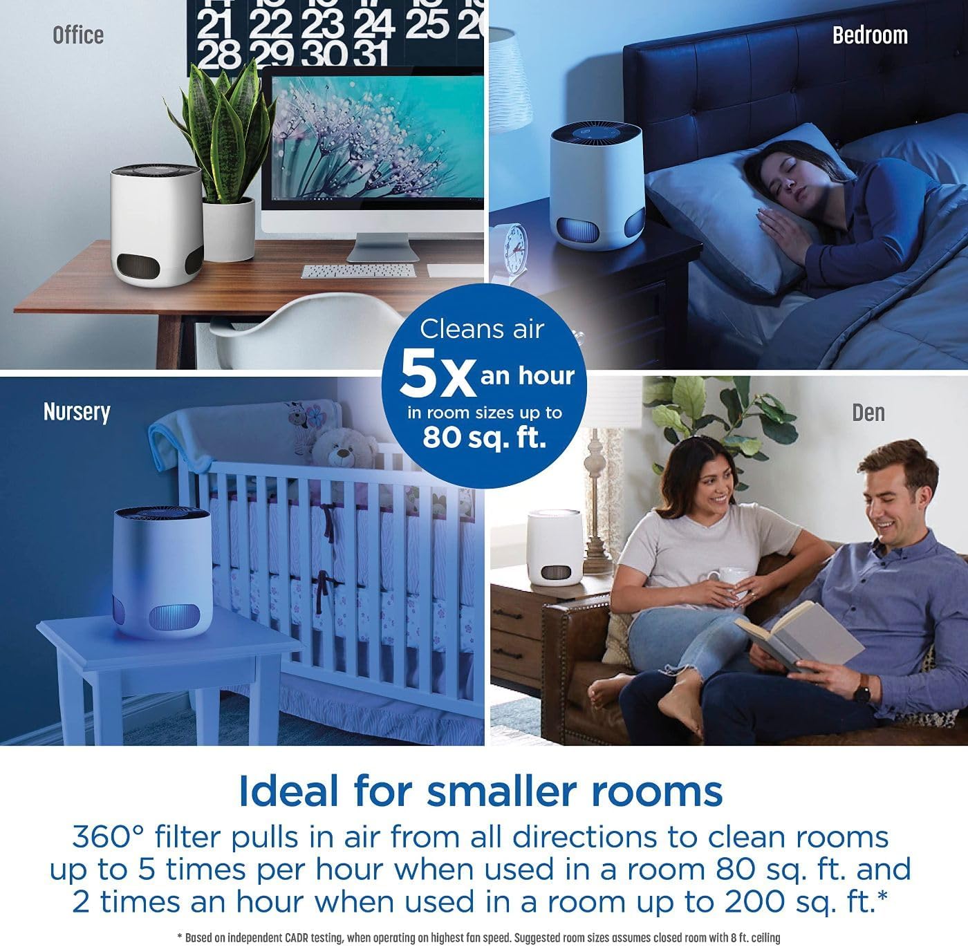 Clorox Smart Air Purifiers, True HEPA Filter, Works with Alexa, Small Rooms up to 200 Sq Ft, Removes 99.9% of Viruses, Wildfire Smoke, Mold, Allergies, Dust, AUTO Mode, Whisper Quiet