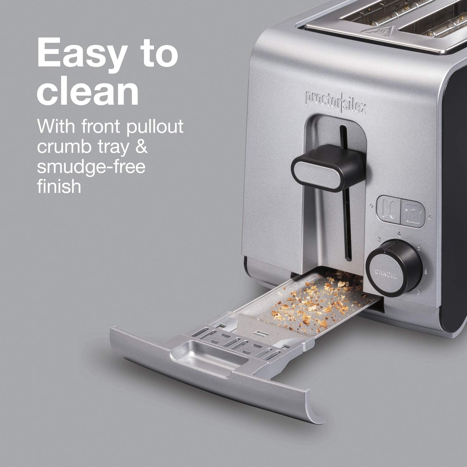 Proctor Silex 2 Slice Extra Wide Slot Toaster with Sure-Toast Technology, Shade Selector & Bagel Setting, Black and Stainless Steel (22302), SILVER