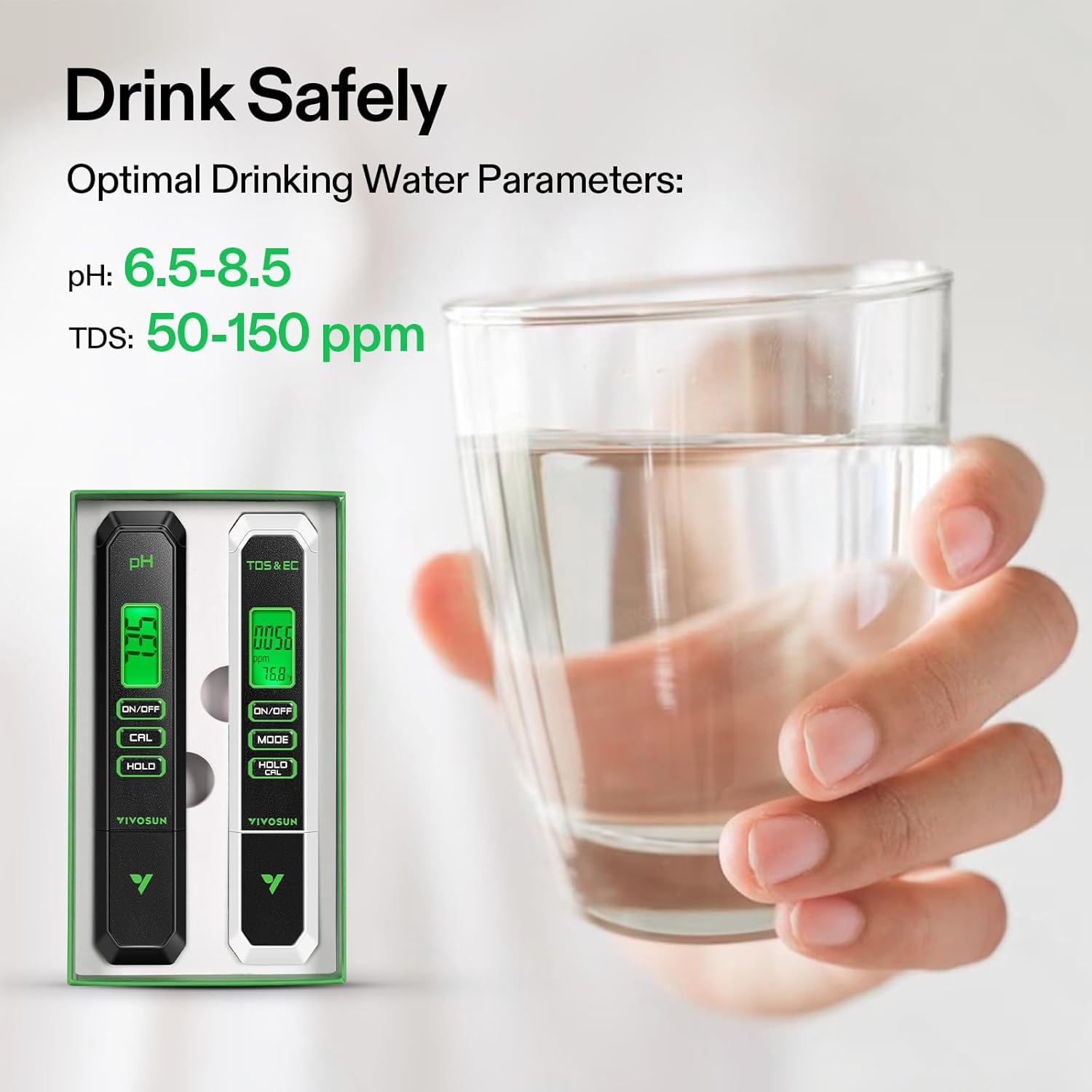 VIVOSUN pH & TDS Water Quality Meter Combo – Digital Water Tester for Drinking Water, Hydroponics, Aquarium & Pool