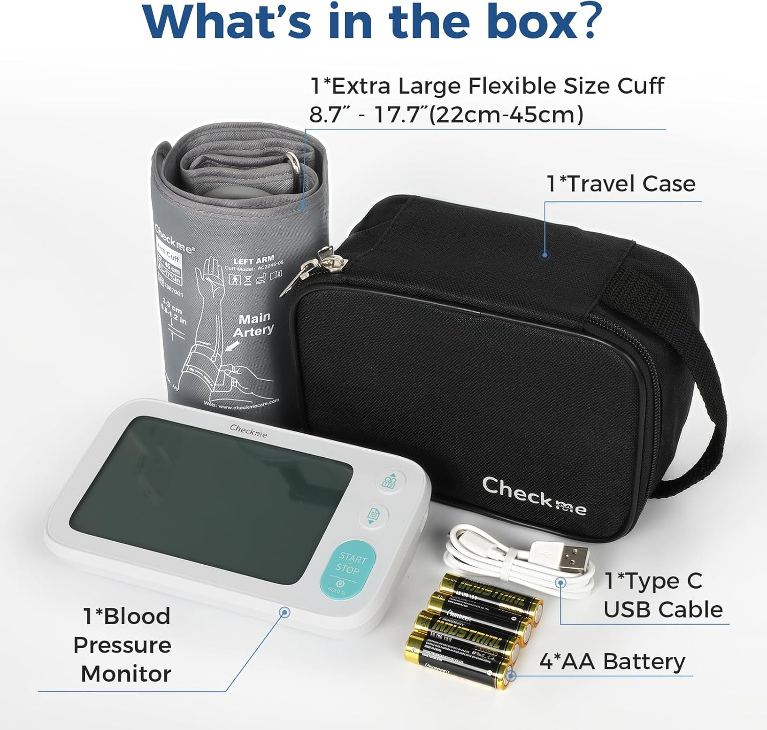 Checkme Blood Pressure Machine for Home Use include Pregnant Women & Diabetics, Bluetooth BP Monitor Arm Cuff XL 22-45cm, Large Screen w Dual Display, 500 Storage Total, Voice Broadcast, Work with APP