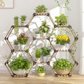 Tikea Hexagonal Plant Stand Indoor Plant Stand for Multiple Plants Outdoor Large Wooden Plant Shelf 6 Tiered 9 Potted Plant Holder Flowers Stand for Patio Balcony Window Living Room