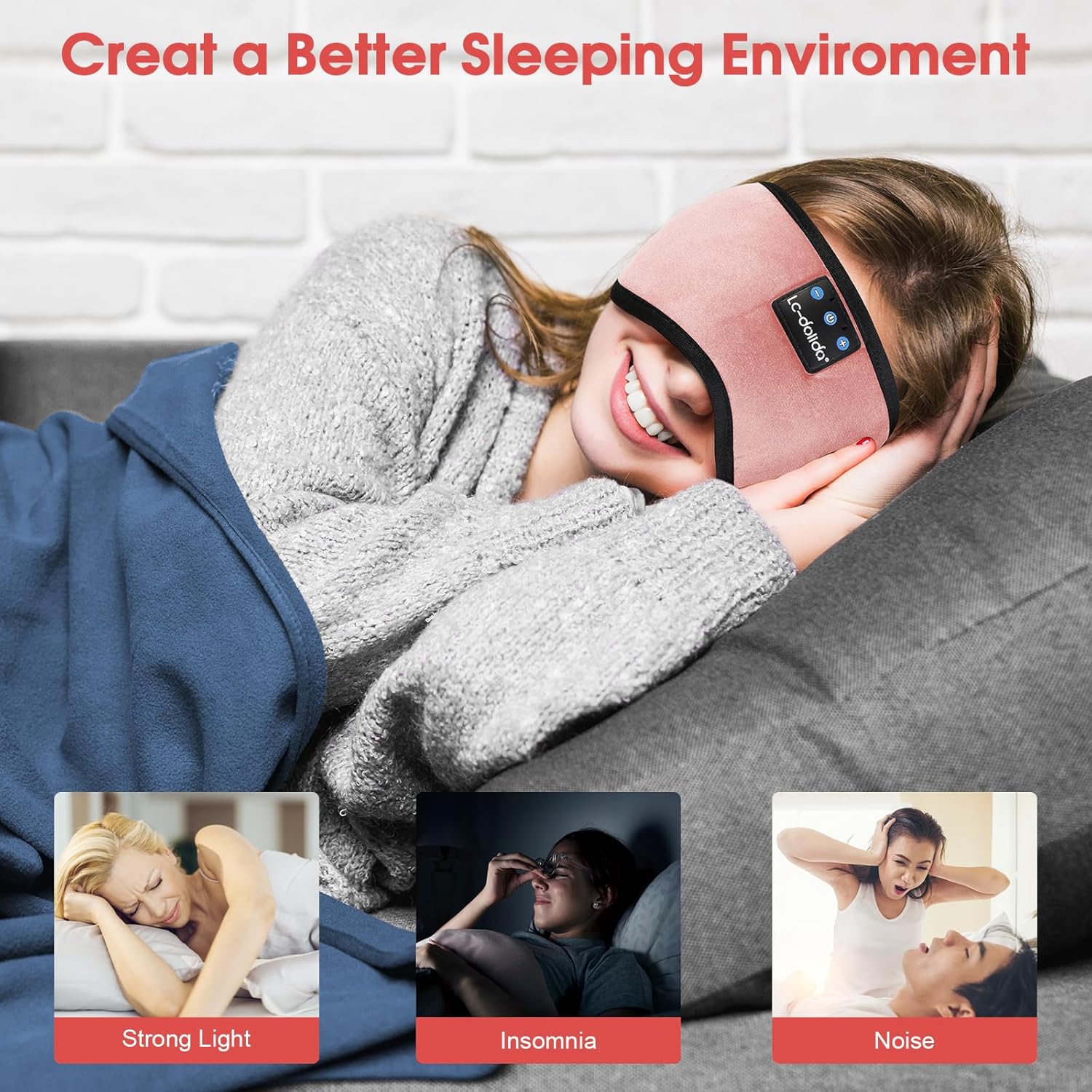 Sleep Headphones Bluetooth 5.4 Eye Mask Sleeping Headphones, Wireless Eye Mask Sleep Earbuds Built-in MIC Women Office Air Travel Cool Tech Gadgets Unique Gifts Pink