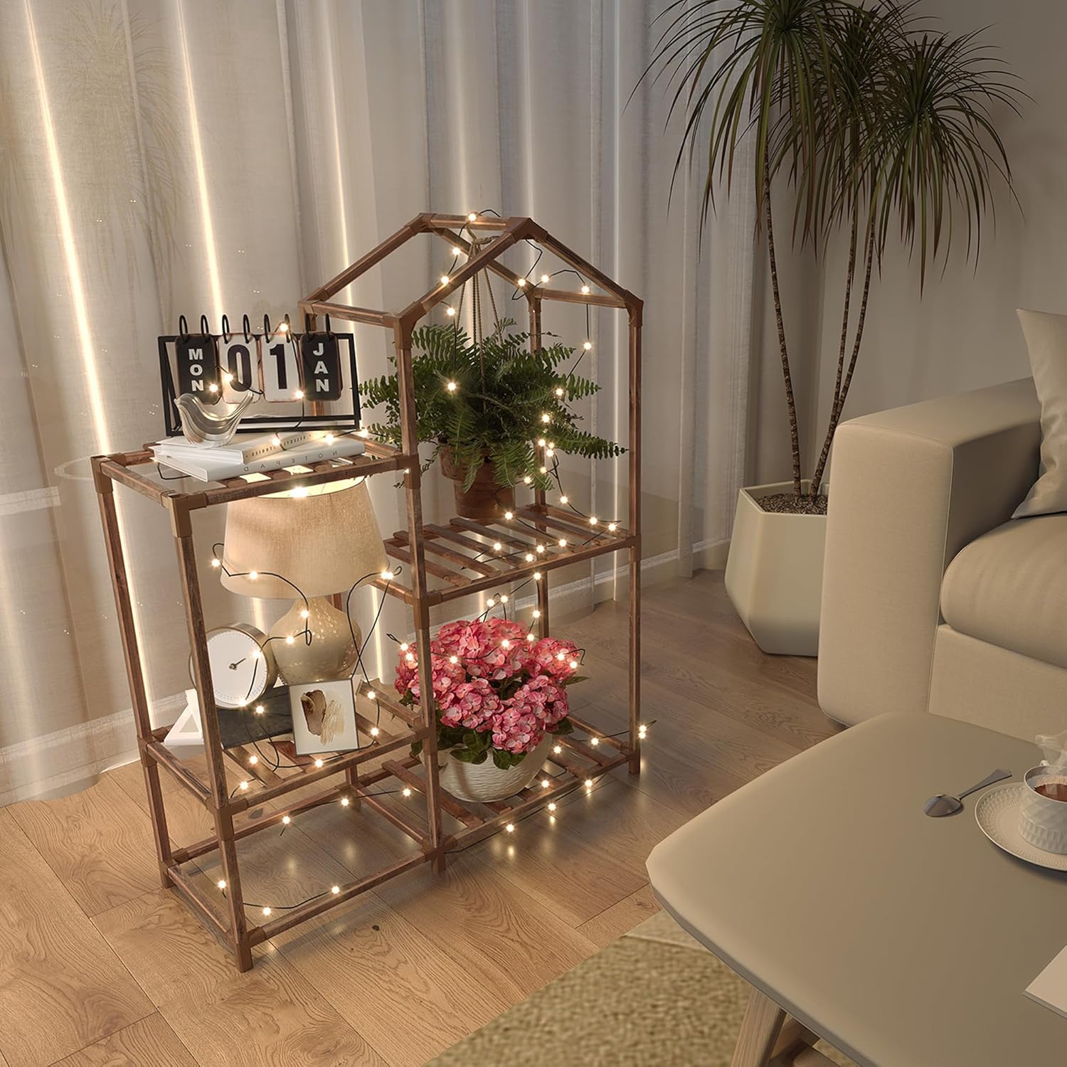 Tikea Plant Stand Indoor Outdoor Hexagonal Corner Plant Stand for Succulents Small Plants Wooden Plant Shelf 7 Tiered Creative DIY Flowers Stand Rack for Living Room Balcony Patio Window