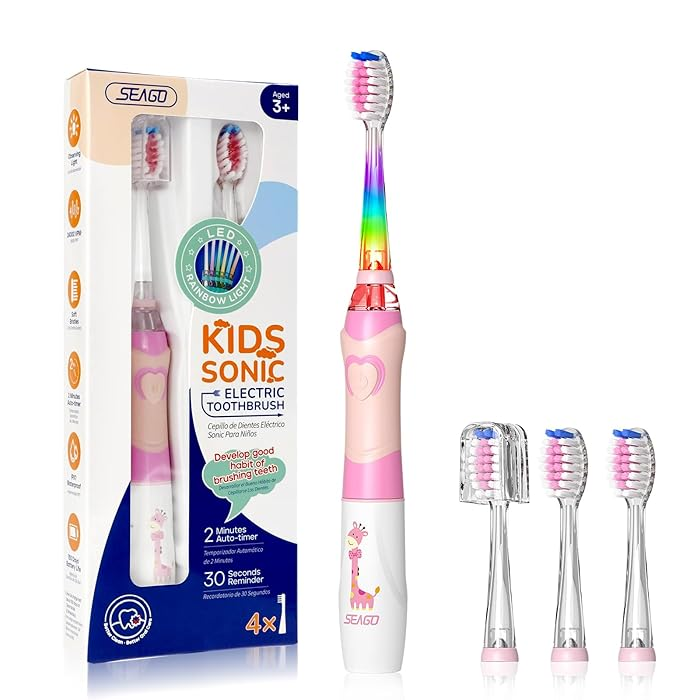 SEAGO Kids Electric Toothbrush with LED Rainbow Light