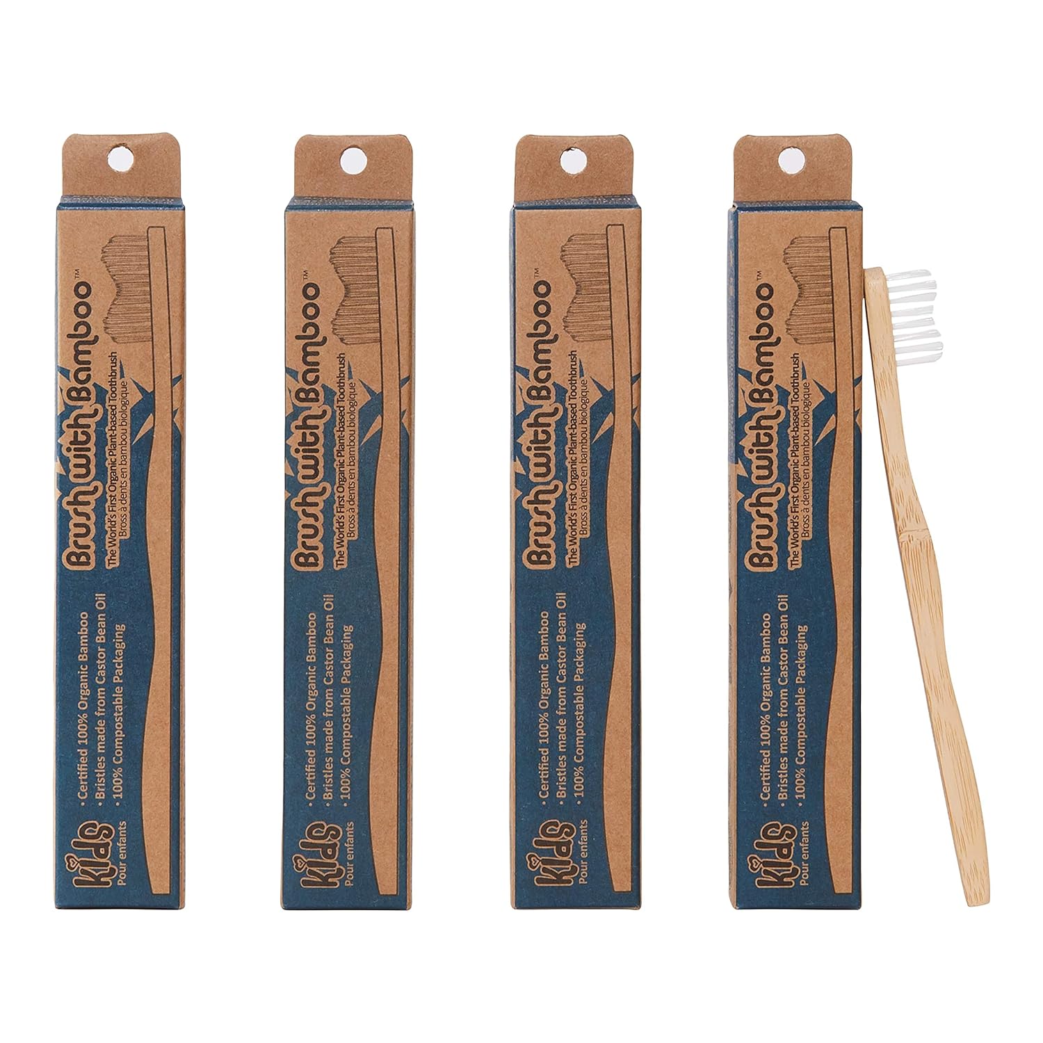 Toothbrush Set – Soft Bristles Kids Manual Toothbrush with Bamboo Handle for Daily Dental Care (4 Pack)