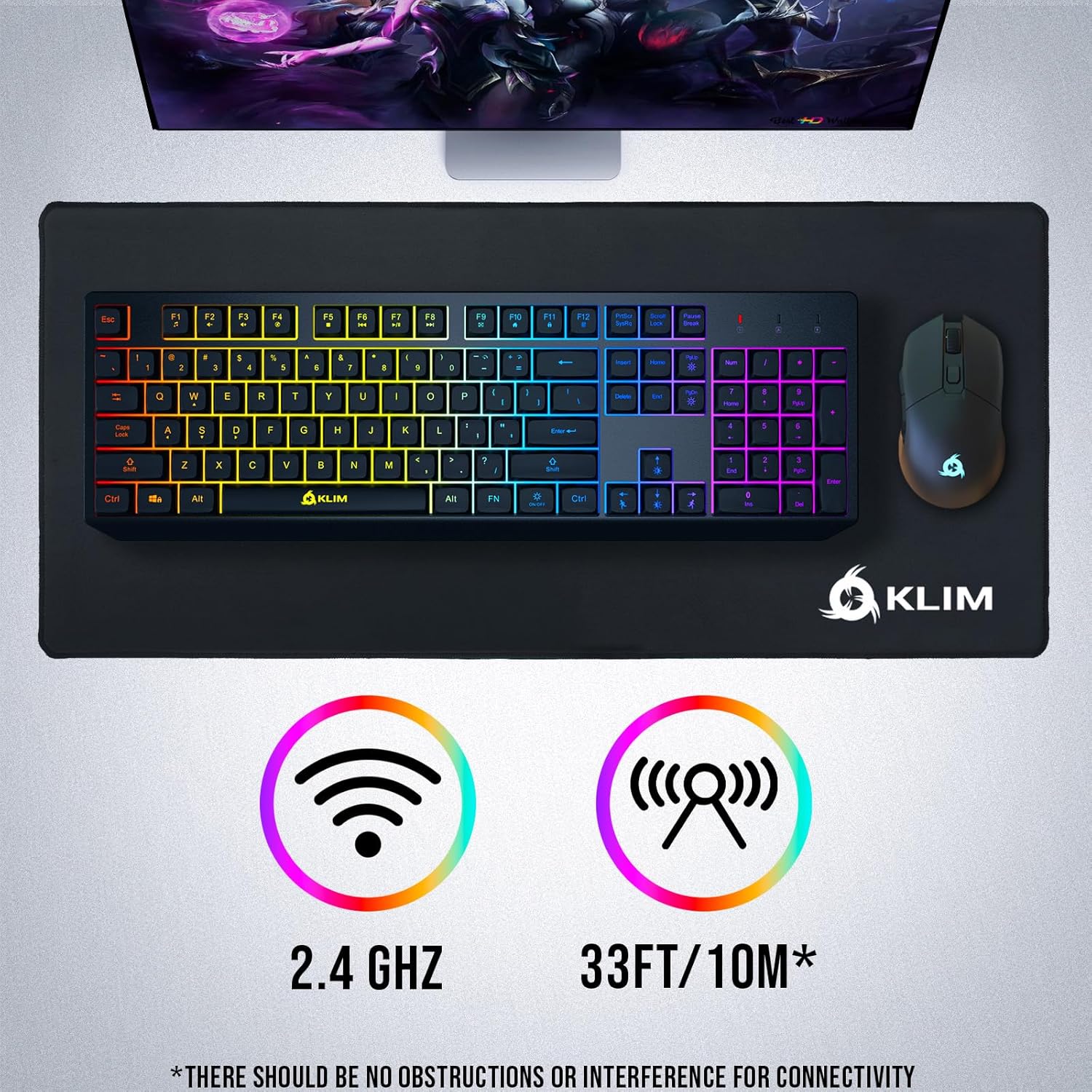 KLIM Chroma Wireless Gaming Keyboard RGB New - Long-Lasting Rechargeable Battery - Quick and Quiet Typing - Water Resistant Backlit Wireless Keyboard for PC PS5 PS4 Mac - Black